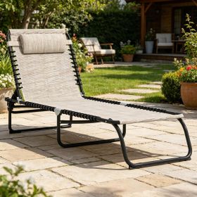 Foldable Chaise Lounge 3-Position Reclining Back Portable Breathable Mesh for Poolside Camping Hiking Cream White