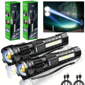 (2Pack)USB Rechargeable LED Flashlight Adjustable Focus Camping Hiking Outdoor Flashlight Work light (Logistics only For USPS.TK/TMEU only For se