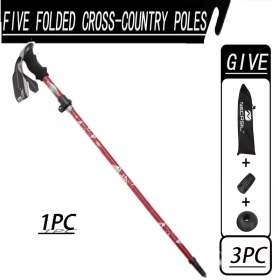 Ergonomic 1PC Gold 5-Section Folding Trekking Pole, Comfortable Grip Walking Stick for Hiking, Travel & Exercise