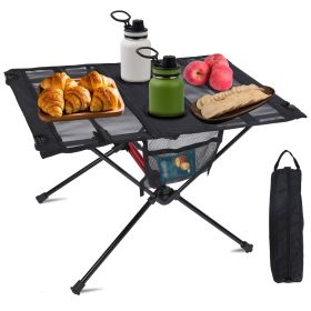 Portable Folding Camping Table Foldable Beach Table Aluminum Alloy Frame with 2 Cup Holders 2 Side Pockets Carry Bag for Picnic Camping Hiking Be (Color: Black)
